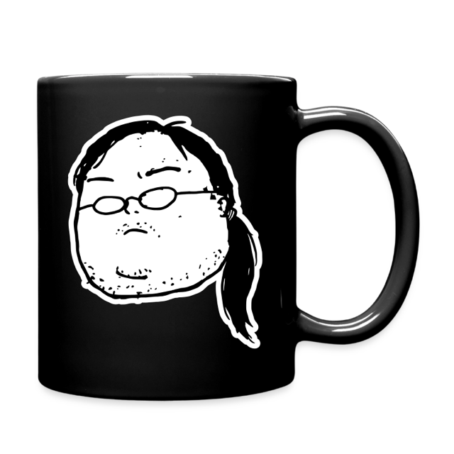 Black mug with the ponytail logo